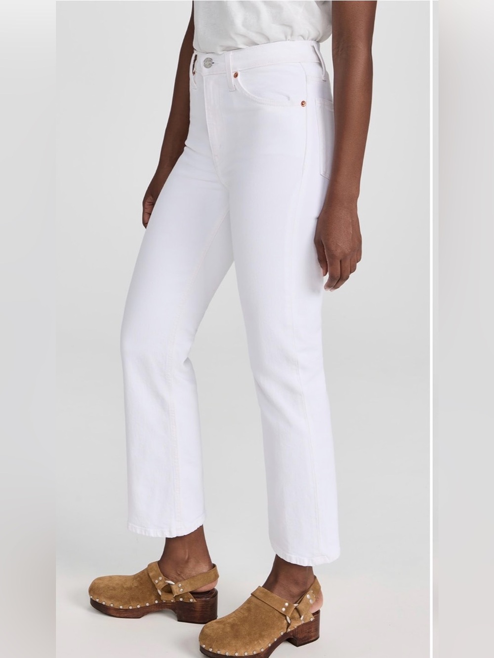 Re/Done 70s Crop Boots Jeans In White | bootcut | Sz 31